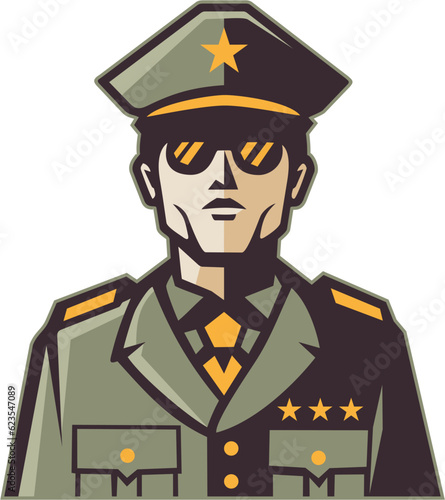 military veteran in uniform with combat awards, vector, logo, cartoon, mascot, character, illustration
