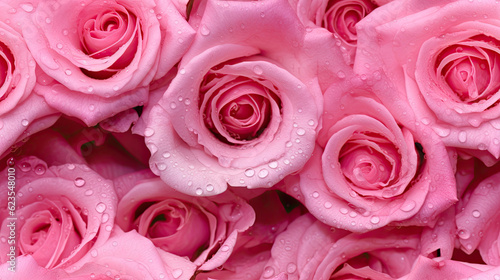 Roses with water drops behind the glass background