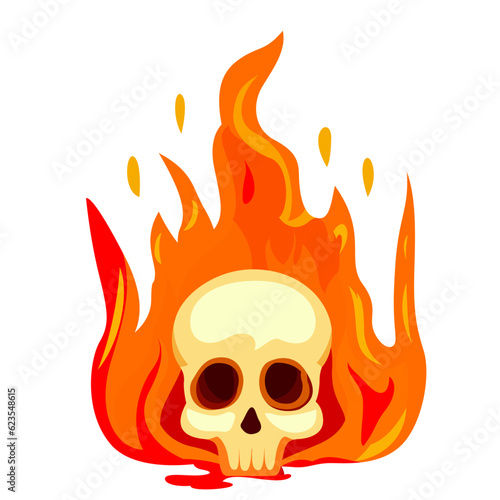 skull on Fire Flames with Bright Orange flat style vector illustration, Burning Human Skull , Human head in fire, stock vector image