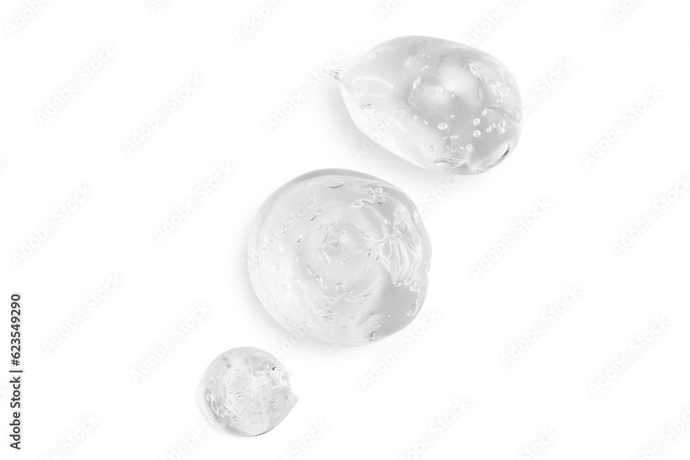 Composition of smears and drops or drops of a transparent gel, serum. On an empty transparent background. Composition of smears and drops or drops of a transparent gel, serum. On an empty transparent background.