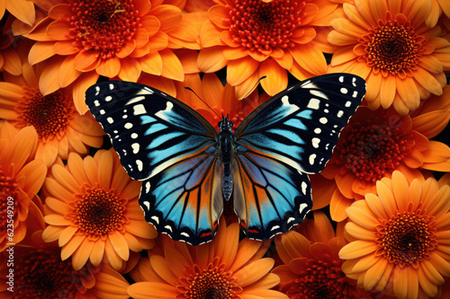 Butterfly on orange flowers background