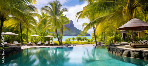 Luxury tropical vacation.Spa swimming pool, Mauritius island © Prasanth