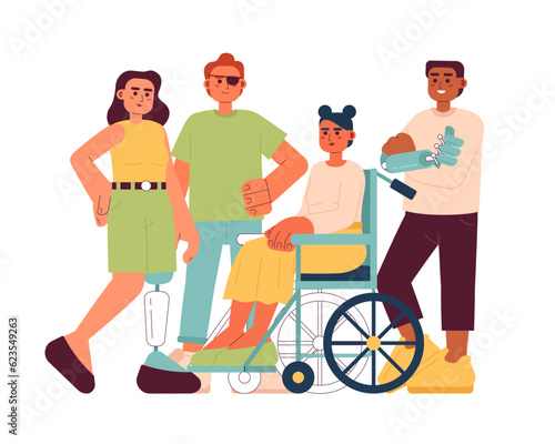 Self-confident people with disabilities semi flat color vector characters. Editable full body people have chronic health condition on white. Simple cartoon spot illustration for web graphic design