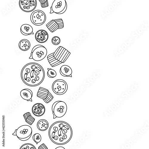 vertical doodle line Thailand culture desserts seamless pattern on white background. vector abstract illustration.
