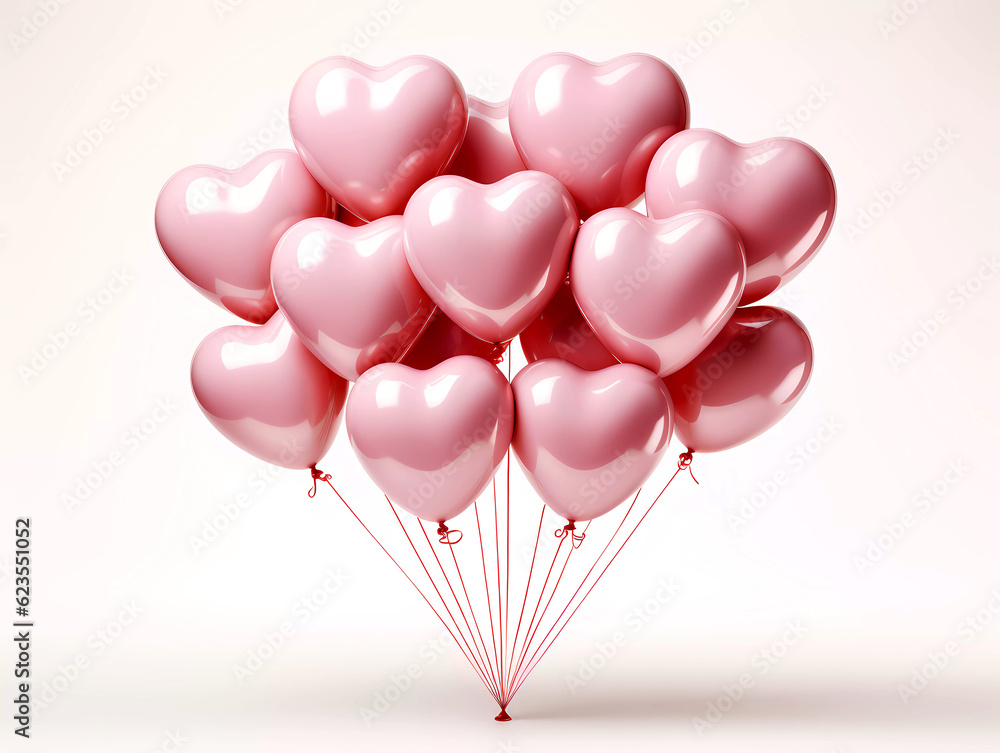 Pink heart shaped balloons isolated on a neutral background. bouquet, bunch of realistic transparent pink balloons. illustration for card, party, design, flyer, poster, decor, banner, web, advertising