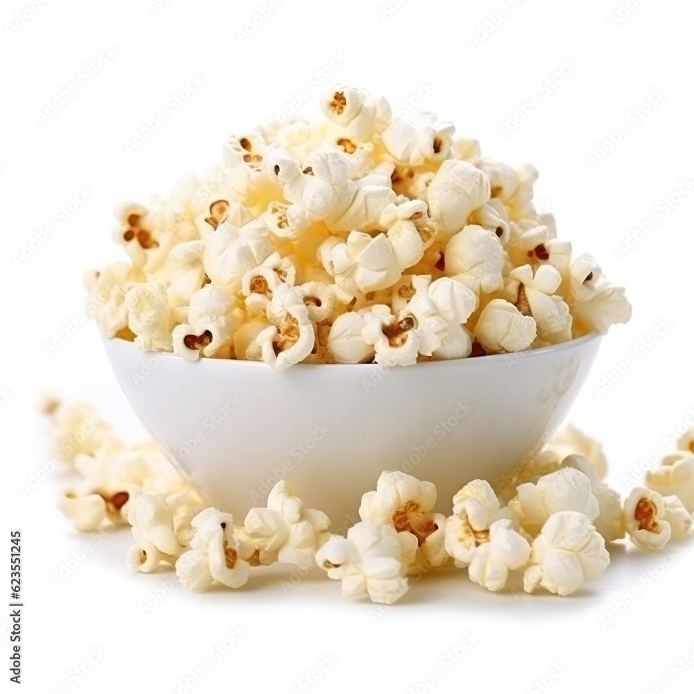 Popcorn in a dish on the background. Generative AI Popcorn in a dish on the background. Generative AI