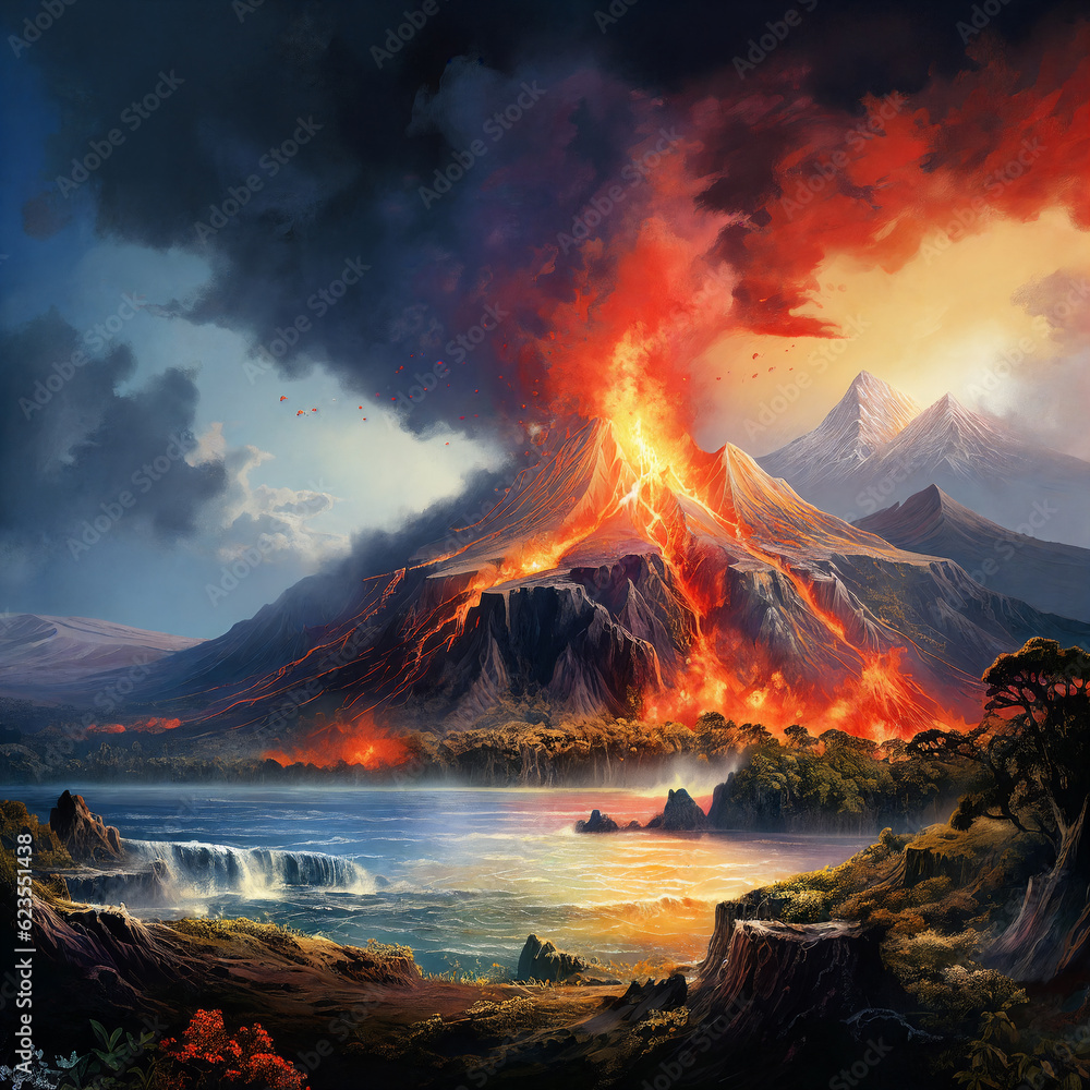 Photo & Art Print Volcano eruption. Generative AI, Olga Khoroshunova