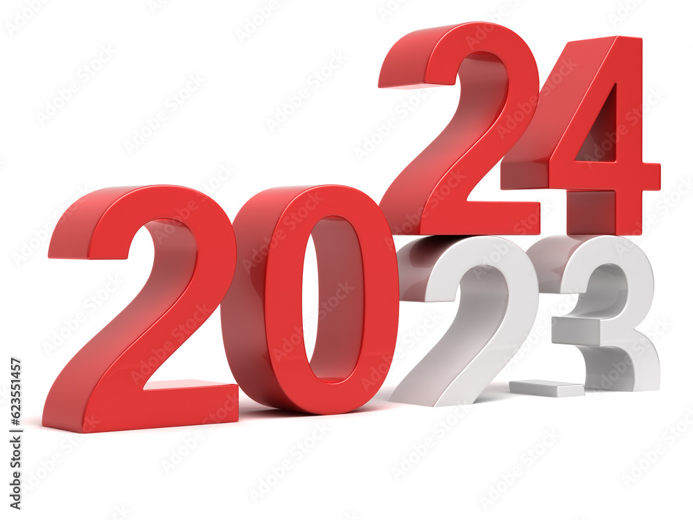 2024 New year change concept. 3d red digits isolated on white background. 3D illustration. 2024 New year change concept. 3d red digits isolated on white background. 3D illustration.