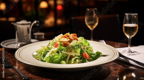 Caesar salad plate in the restaurant universal new quality colorful technology  image illustration design  generative artificial intelligence