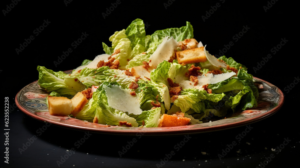 Caesar salad plate in the restaurant universal new quality colorful technology, image illustration design, generative artificial intelligence