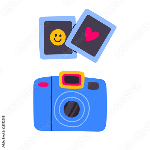 Classic 80s 90s photo camera in modern style flat, line style. Hand drawn vector. Fashion patch, badge, emblem.