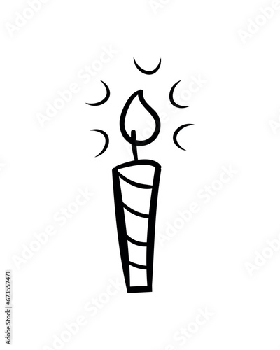 illustration of a burning candle.  vector illustration. birthday candle sketch. simple flat web black and white icon. holiday or event