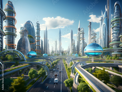 Futuristic Cityscape With Ai-Powered Smart Buildings and Self-Driving Cars