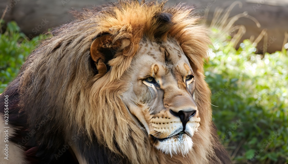 A close-up of a majestic lion resting in the shade - Generative AI