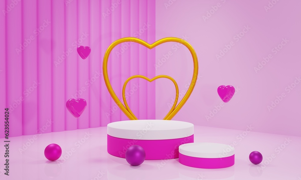 3D rendering pink valentine podium background. 3D rendering pink valentine podium background.