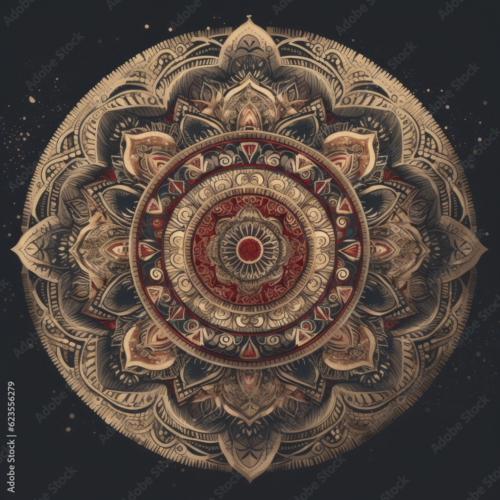 Fototapeta premium Flowers mandala, retro ethnic design. Generative AI