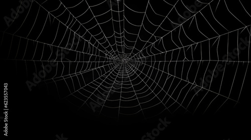 Real creepy spider webs silhouette isolated on black banner panorama - Halloween background template