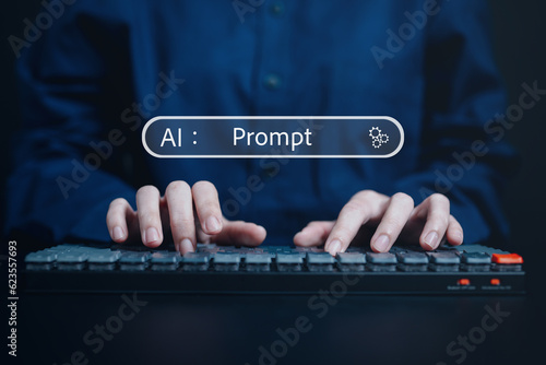 Prompt text, AI texting prompt on keyboard with smart Artificial Intelligence. Prompt text with AI, Immediate prompt concept photo