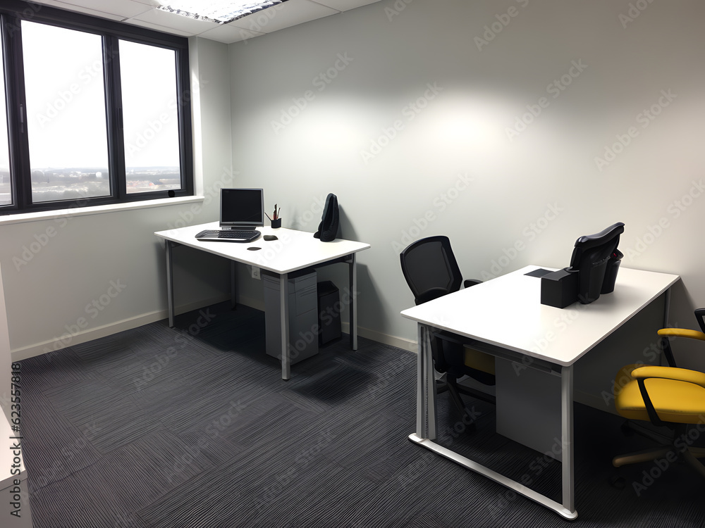 Obraz premium Bright indoor interior work office display. Workplace 3d. Study room 3d. Blank room