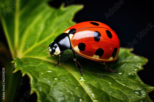 Red ladybug sitting on a plant in nature  generative ai 