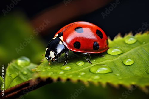 Red ladybug sitting on a plant in nature, generative ai 