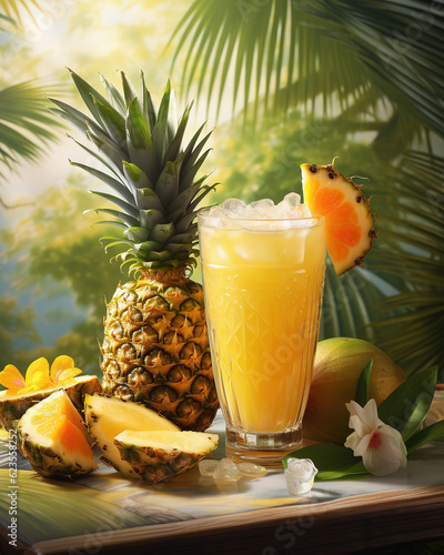Refreshing pineapple cocktail on summer day, generative ai 