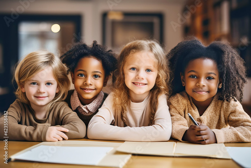 Happy multiracial students studying in the classroom