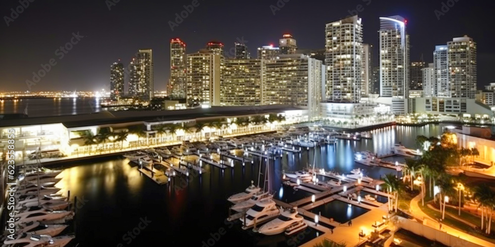 Naklejka premium Miami panoramic view USA - Generative AI