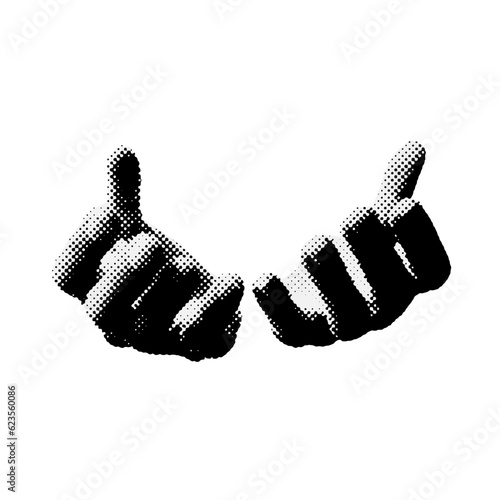 Two halftone hands. Vector illustration with gestures of hands with halftone effects for decoration of retro banners and vintage postres.