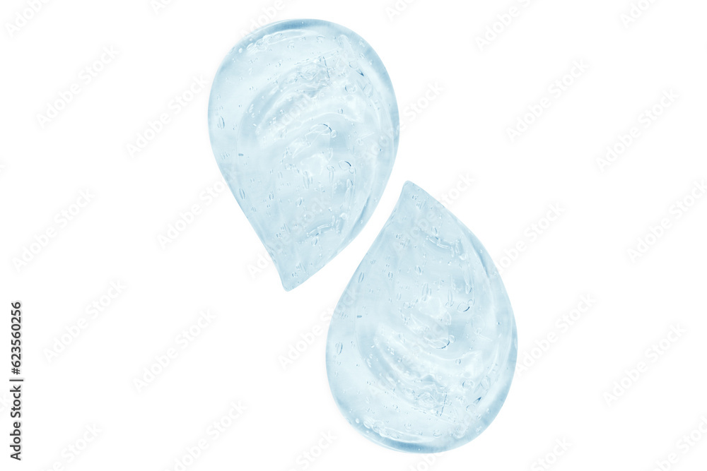 Composition of smears and drops or drops of a transparent blue gel, serum. On an empty transparent background. Composition of smears and drops or drops of a transparent blue gel, serum. On an empty transparent background.