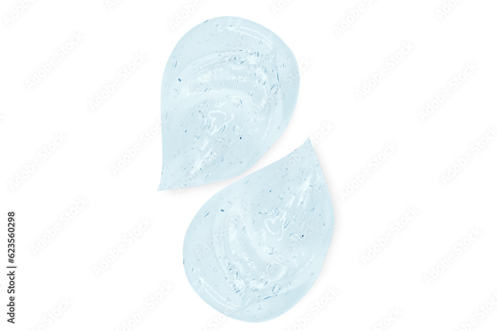 Composition of smears and drops or drops of a transparent blue gel, serum. On an empty transparent background. Composition of smears and drops or drops of a transparent blue gel, serum. On an empty transparent background.