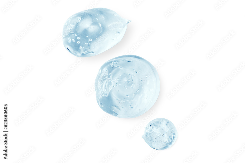 Composition of smears and drops or drops of a transparent blue gel, serum. On an empty transparent background. Composition of smears and drops or drops of a transparent blue gel, serum. On an empty transparent background.
