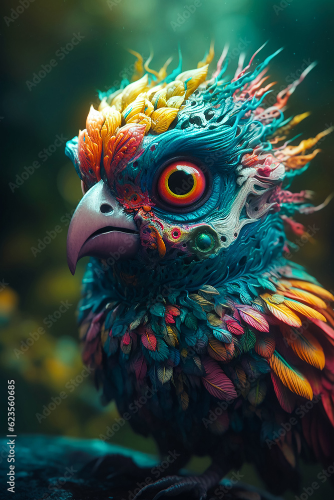 Fantasy and imaginative art of an Abstract Bird Character, Colorful and Cute animal. Fantasy and imaginative art of an Abstract Bird Character, Colorful and Cute animal.