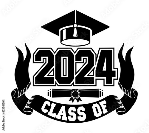 2024 class graduate. The concept of decorate congratulation for school graduates. Design for t-shirt, flyer, invitation, greeting card. Illustration, vector