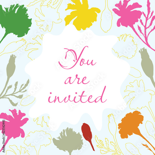 Hand drawn invitation card with plant parts