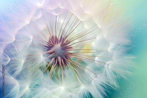 Macro detailed dandelion wallpaper in rainbow colors.Generative AI