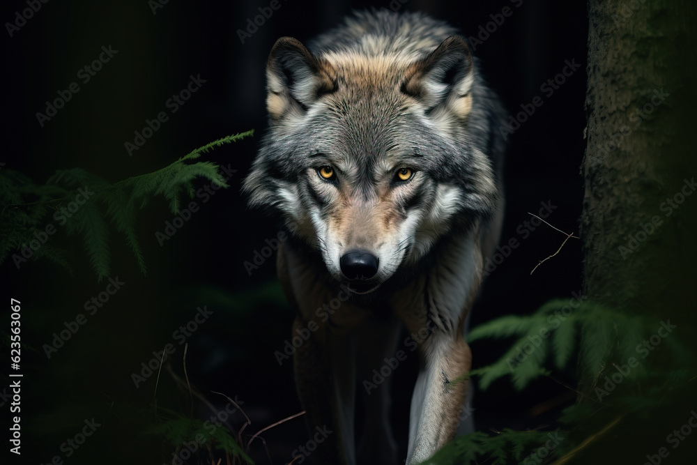 Beautiful and fierce wolf in the wilderness forest Beautiful and fierce wolf in the wilderness forest