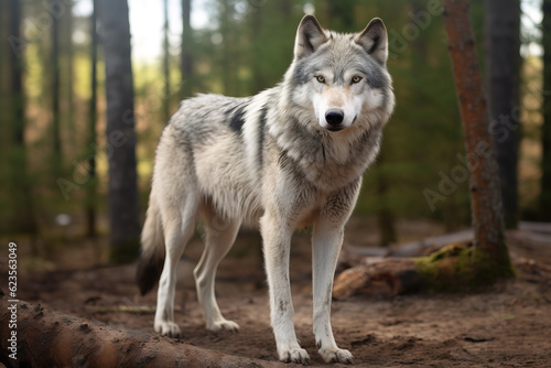 Beautiful and fierce wolf in the wilderness forest