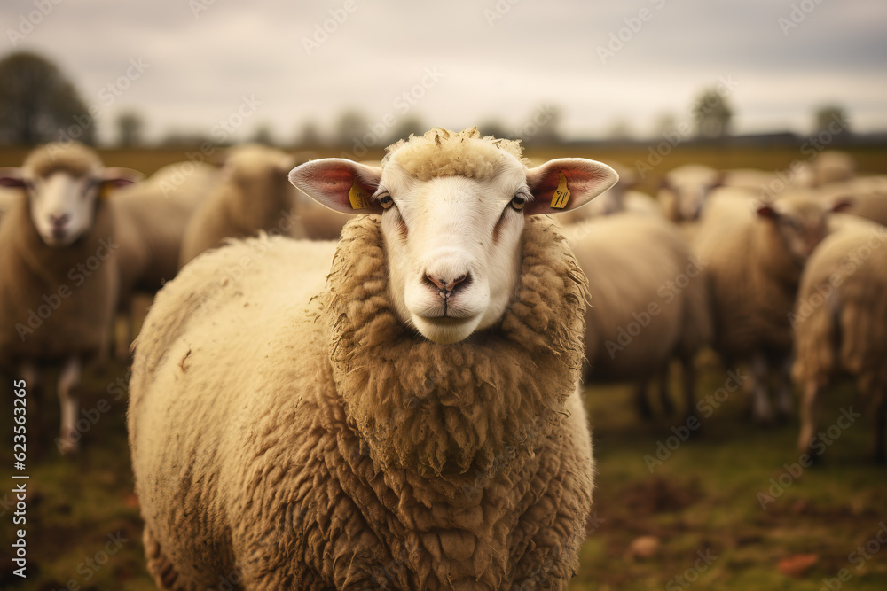 Obraz premium Beautiful sheep animal on a farrm