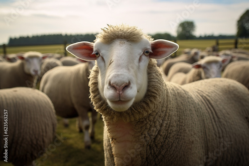 Beautiful sheep animal on a farrm photo