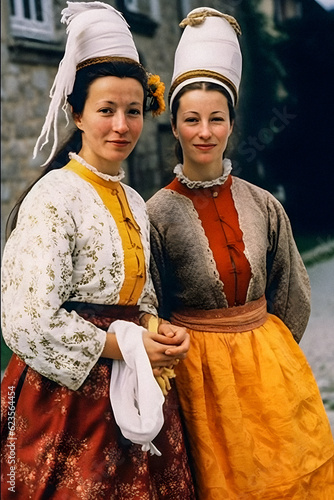 French Women in Traditional Attire: Dresses, Lace, and Headgear - generative ai