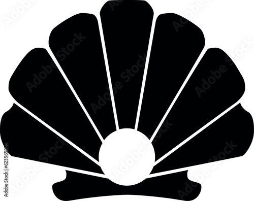 Shell scallop with pearl sea animal silhouette - vector template for logo or pictogram. Shell with a pearl silhouette for an icon or sign on a marine theme