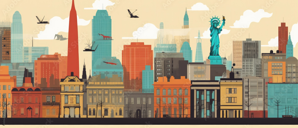 Argentina Famous Landmarks Skyline Silhouette Style, Colorful, Cityscape, Travel and Tourist Attraction - Generative AI
