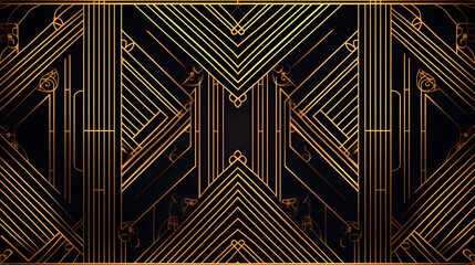 Vector abstract art deco luxury pattern, golden vintage artistic background with geometric shapes, archs and swirls. Linear retro ornament, gatsby card.
