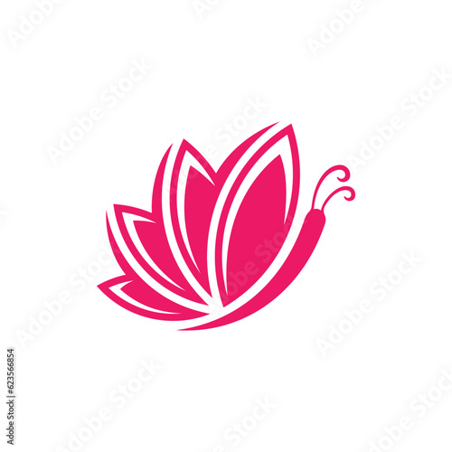 Animal Butterfly flying with Lotus leaf beauty nature vector design, logo design template for your company