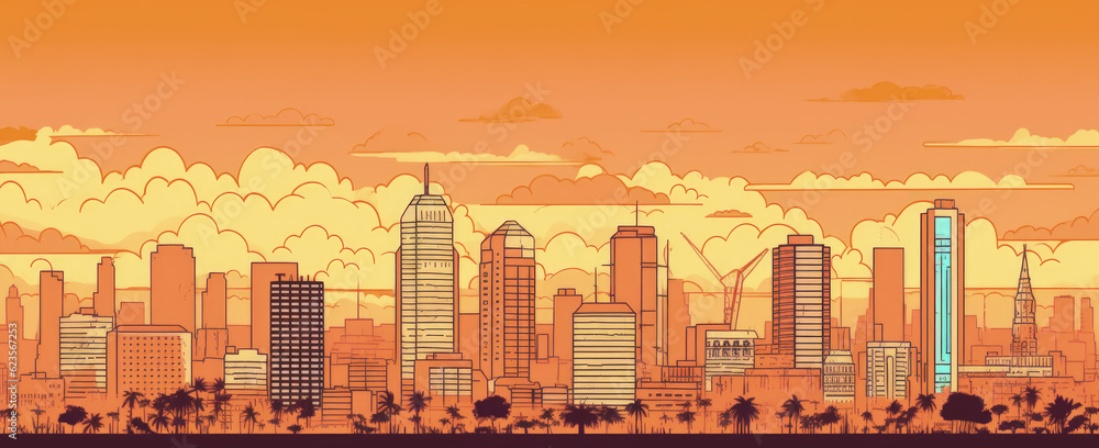 Ivory Coast Famous Landmarks Skyline Silhouette Style, Colorful, Cityscape, Travel and Tourist Attraction - Generative AI