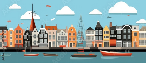 Netherlands Famous Landmarks Skyline Silhouette Style  Colorful  Cityscape  Travel and Tourist Attraction - Generative AI