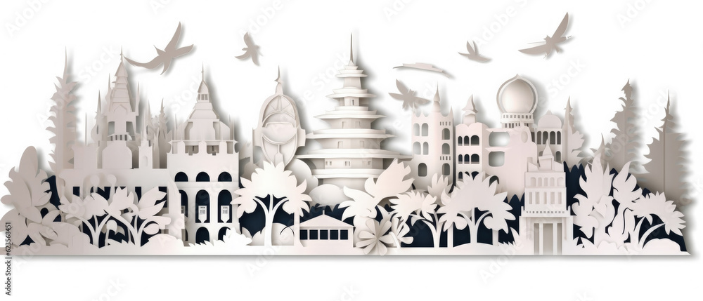 Obraz premium World Famous Landmarks Skyline Silhouette Style, Colorful, Cityscape, Travel and Tourist Attraction - Generative AI