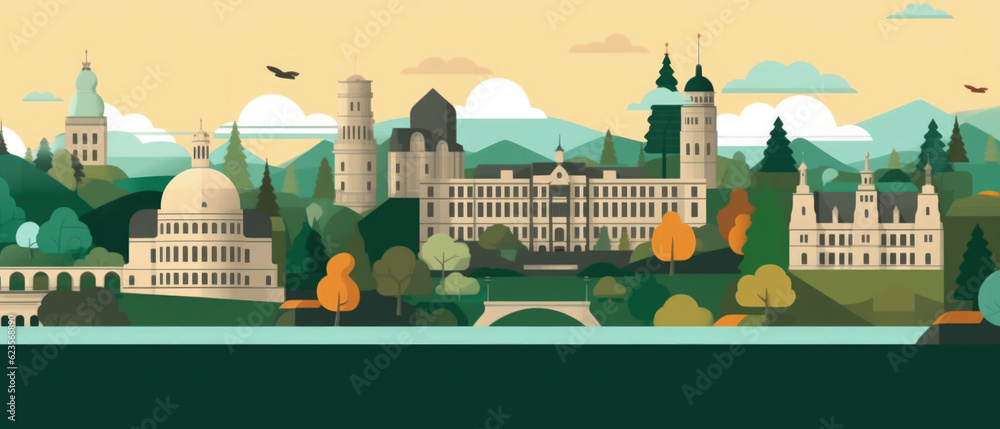 Germany Famous Landmarks Skyline Silhouette Style, Colorful, Cityscape, Travel and Tourist Attraction - Generative AI