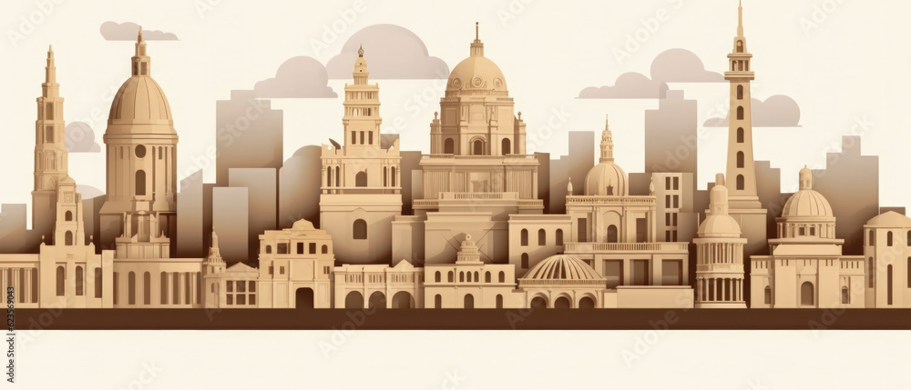 Mexico Famous Landmarks Skyline Silhouette Style, Colorful, Cityscape, Travel and Tourist Attraction - Generative AI